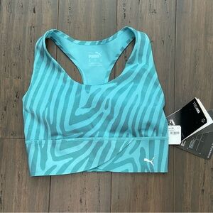 Puma Forever Luxe Graphic Sports Bra Green Zebra print Women's Sz XS